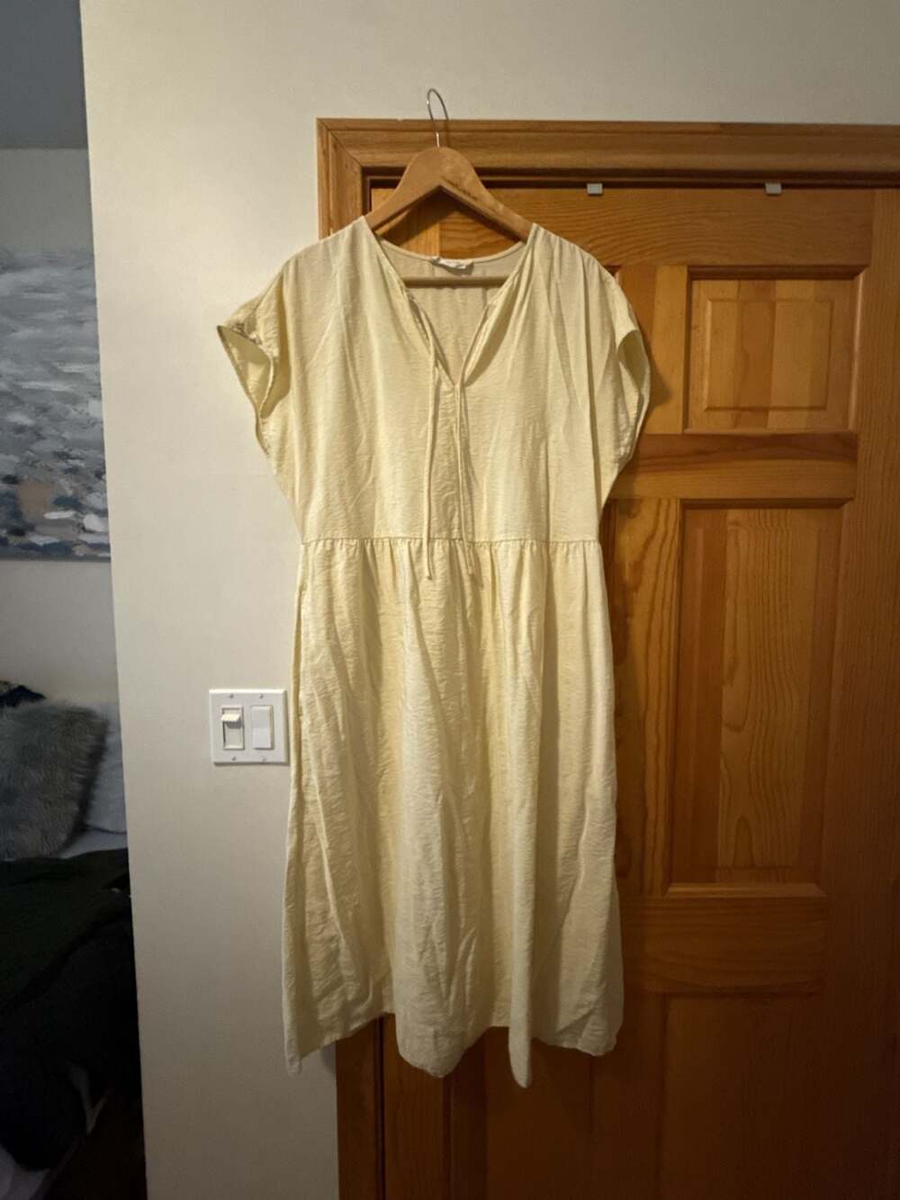 Everlane Women's Yellow V-Neck Midi Dress Size L